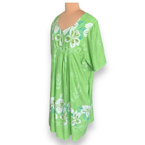 Vintage Anthony Richards Dress MuuMuu Chartreuse Tropical Print Flower Detail - Picture 3 of 9